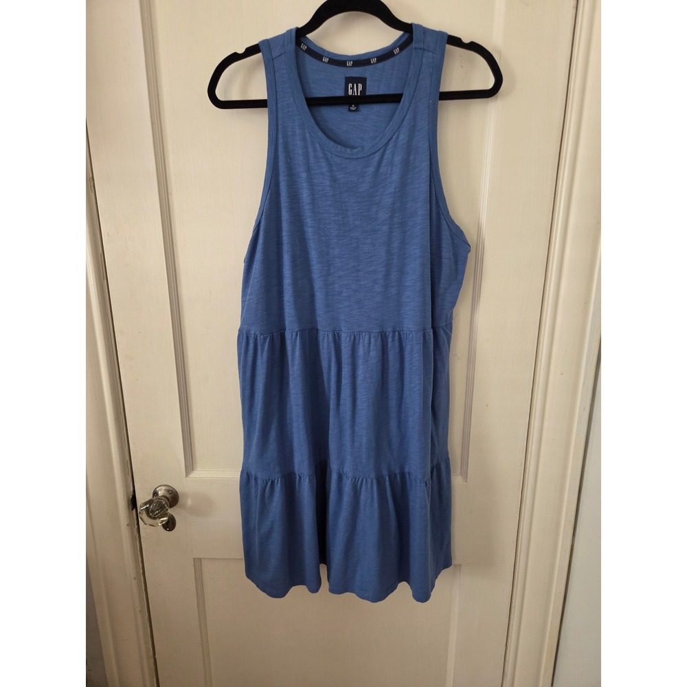 Gap Womens Blue Tiered Sleeveless Mini Dress Slub Knit Tank Dress XL